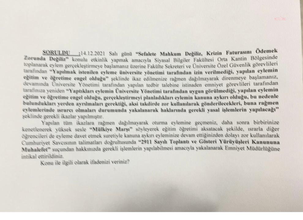 SBF ÖĞRENCİLERİ, “MÜLKİYE MARŞI’NI SÖYLEYEREK EĞİTİM HAKKINI ENGELLEMEKLE” SUÇLANDI