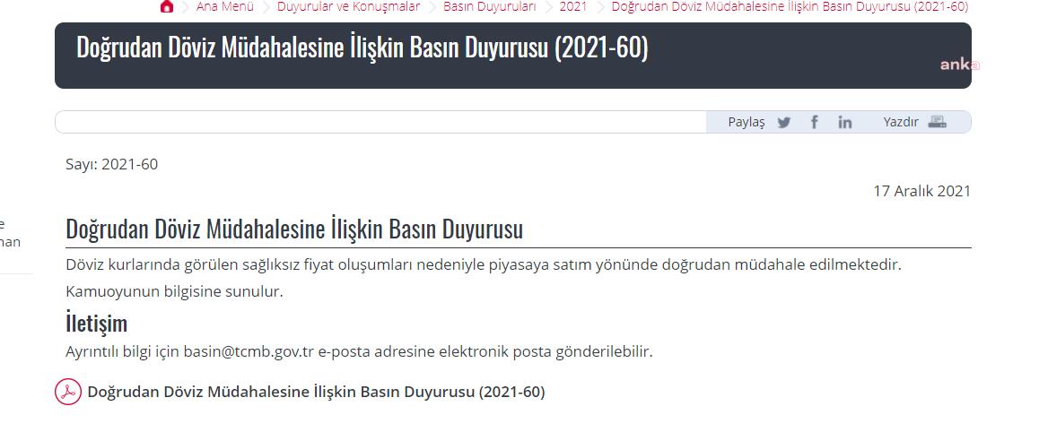 MERKEZ BANKASI'NDAN BEŞİNCİ MÜDAHALE GELDİ