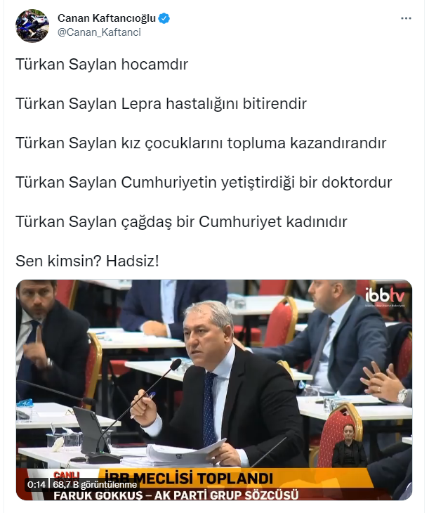 TÜRKAN SAYLAN'IN ÖĞRENCİSİ KAFTANCIOĞLU’NDAN AKP’Lİ GÖKKUŞ’A TEPKİ: "SEN KİMSİN, HADSİZ"