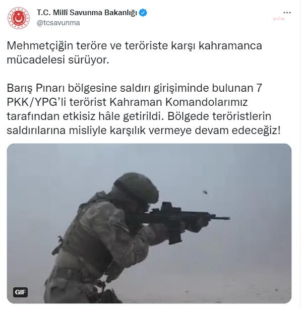 MSB, 7 TERÖRİSTİN ETKİSİZ HALE GETİRİLDİĞİNİ DUYURDU
