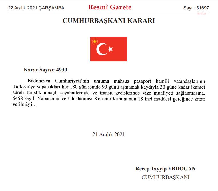 TÜRKİYE, ENDONEZYA'YA VİZE MUAFİYETİ SAĞLAYACAK