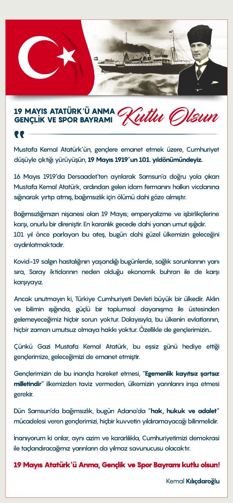 CHP LİDERİ KILIÇDAROĞLU'NDAN 19 MAYIS MESAJI