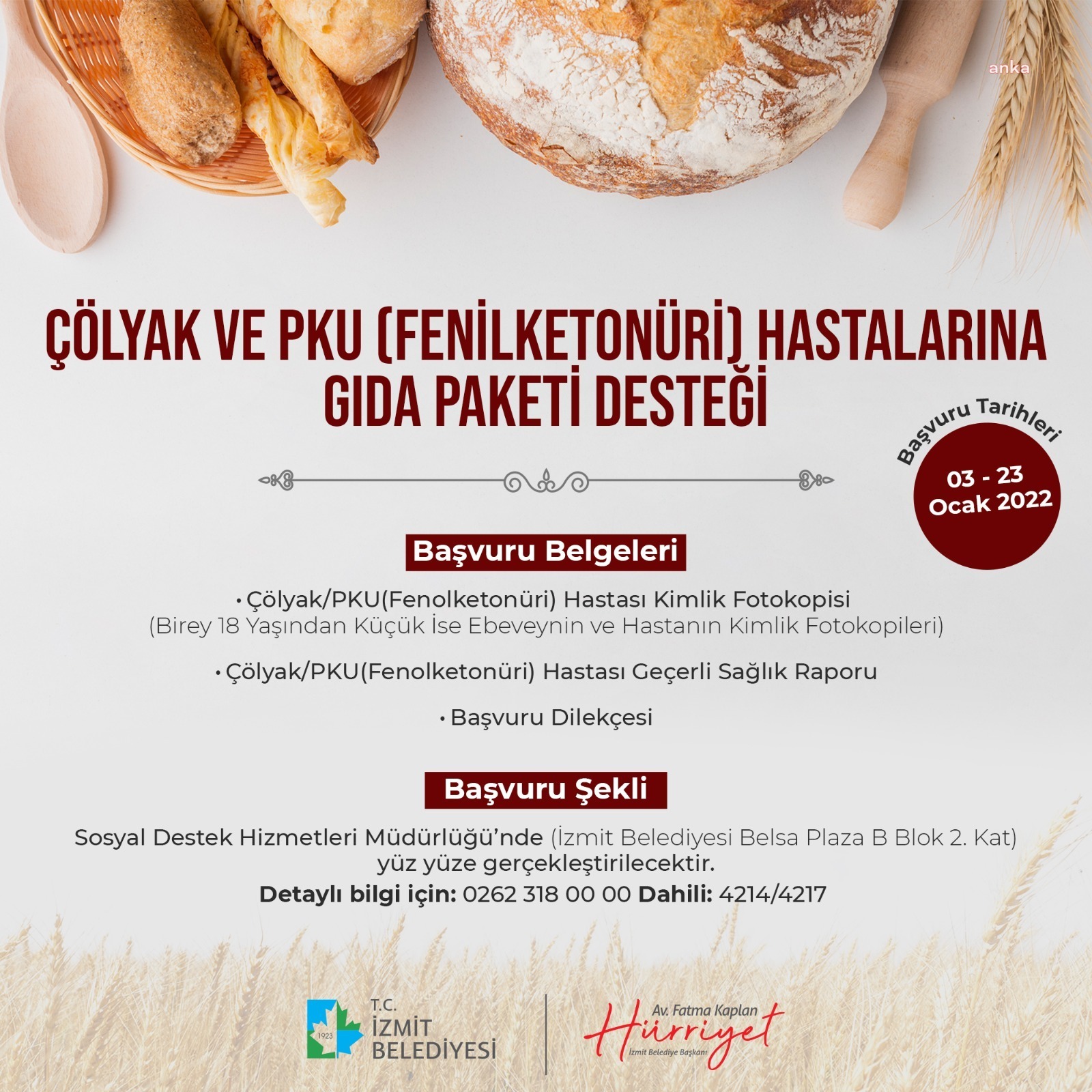 İZMİT BELEDİYESİ'NDEN, ÇÖLYAK VE PKU HASTALARINA GIDA DESTEK PAKETİ