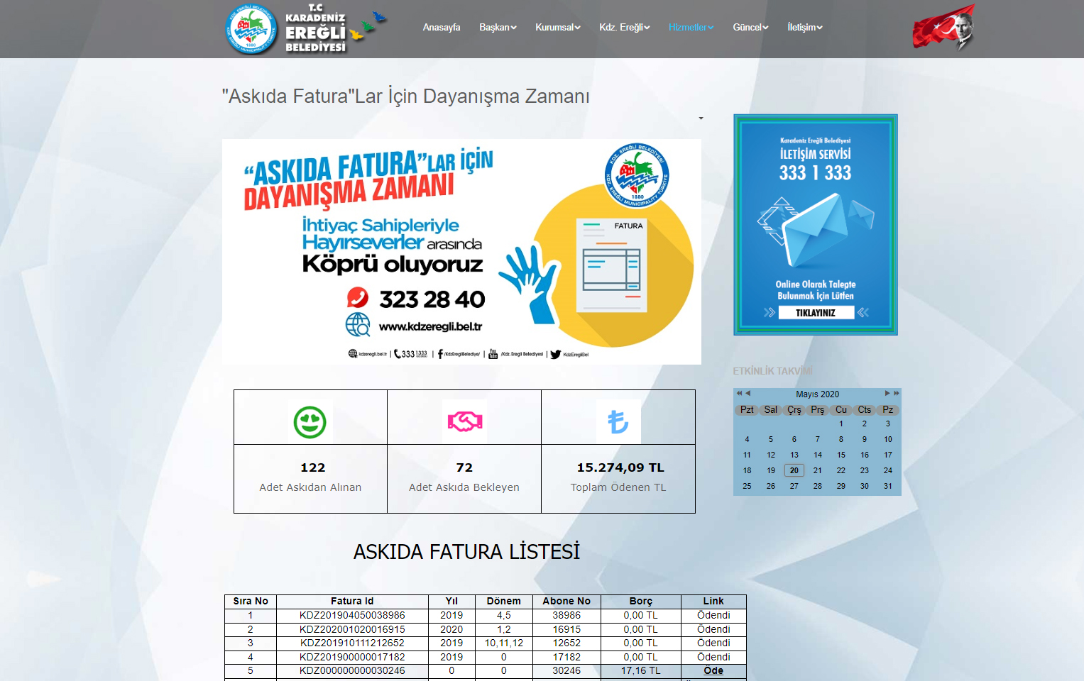 KDZ.EREĞLİ BELEDİYE BAŞKANI POSBIYIK’TAN ASKIDA FATURAYA DESTEK ÇAĞRISI