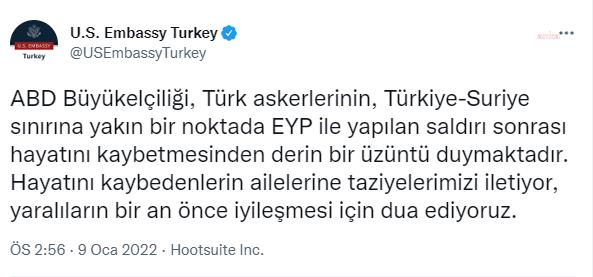 ABD BÜYÜKELÇİLİĞİ'NDEN TAZİYE MESAJI