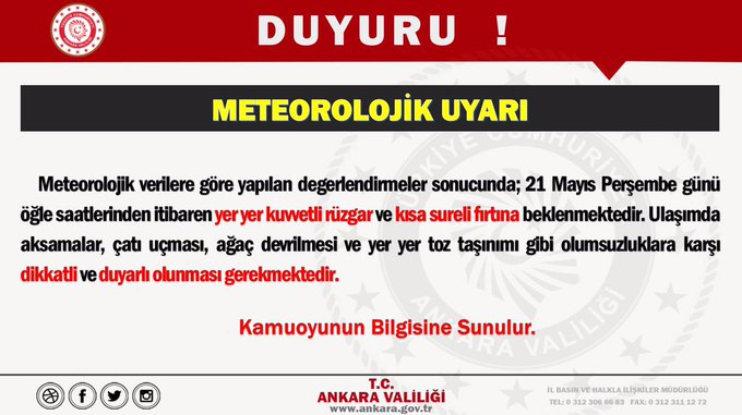 ANKARA VALİLİĞİ'NDEN SARI ALARM: ÇATILAR UÇABİLİR