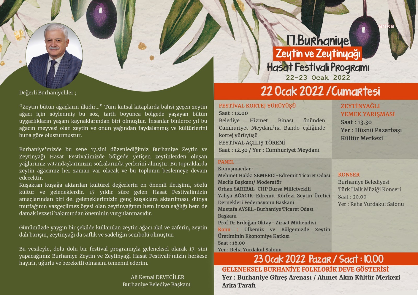 BURHANİYE ZEYTİN VE ZEYTİNYAĞI HASAT FESTİVALİ’NE HAZIR