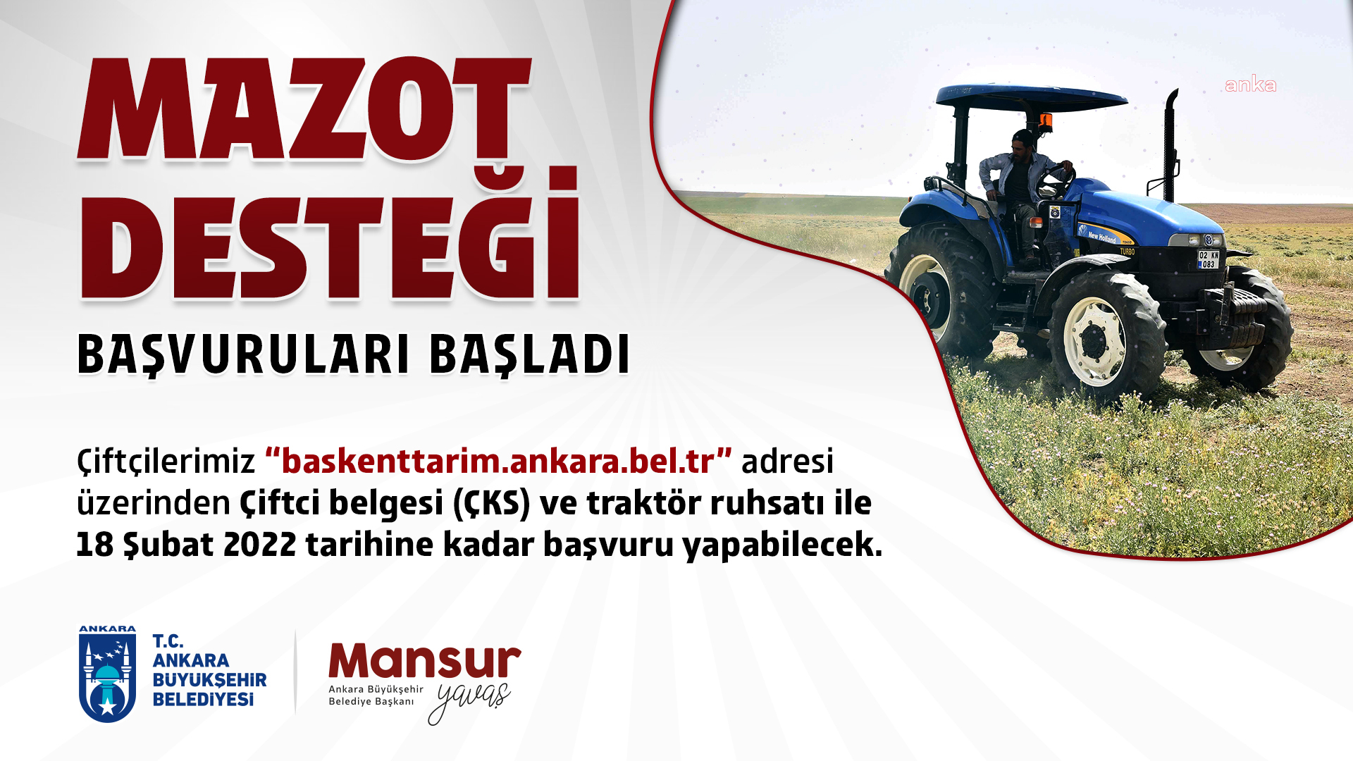 ANKARA BÜYÜKŞEHİR BELEDİYESİ MAZOT DESTEĞİ İÇİN BAŞVURU SÜRECİNİ BAŞLATTI