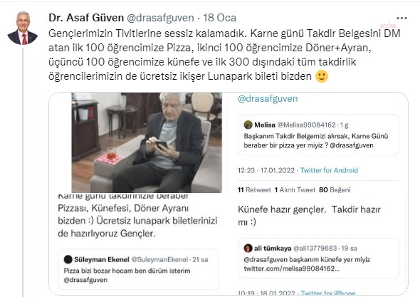 ARSUZ BELEDİYE BAŞKANI GÜVEN'DEN TAKDİRLİK ÖĞRENCİLERE KARNE HEDİYESİ