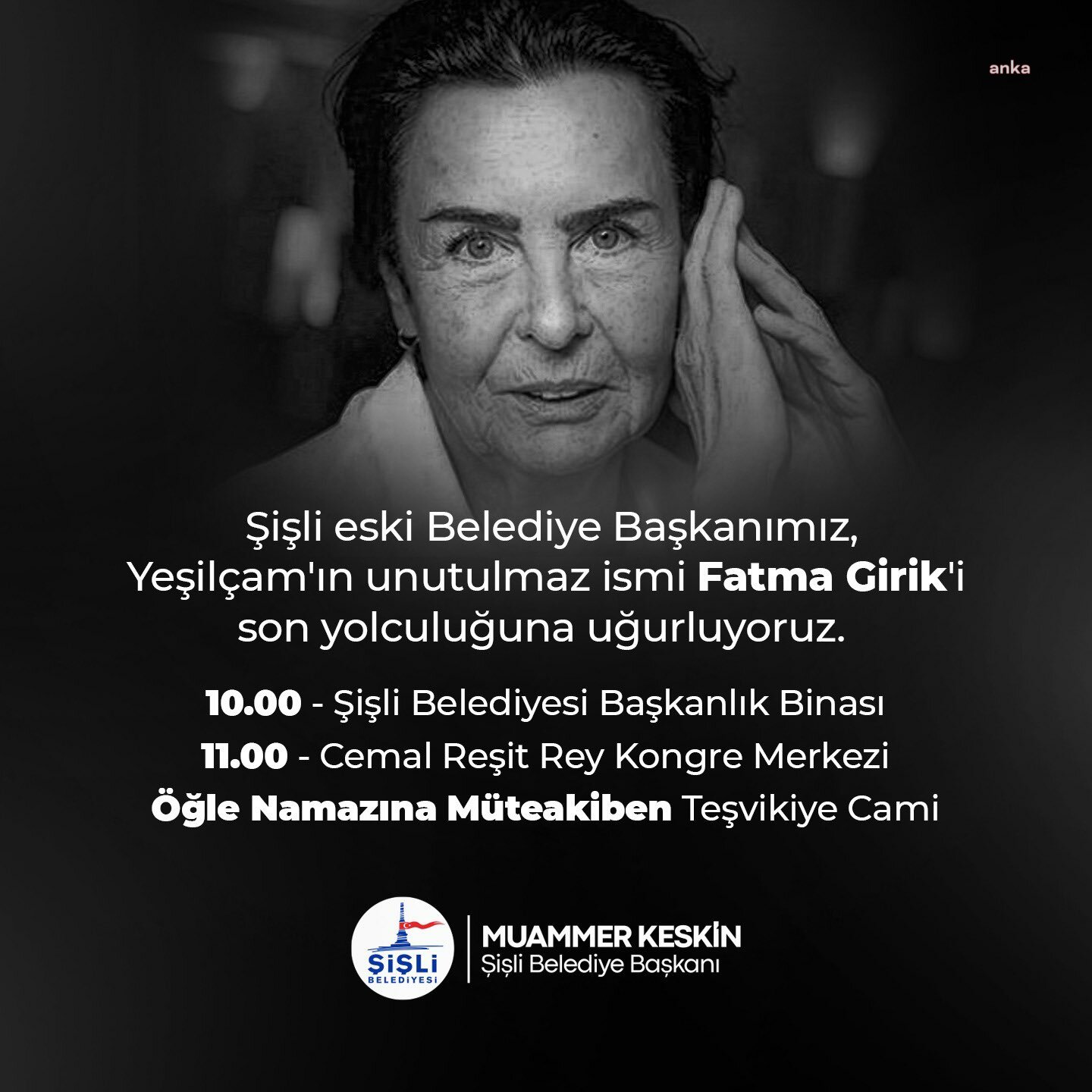 FATMA GİRİK İÇİN YARIN ŞİŞLİ BELEDİYESİ VE CEMAL REŞİT REY'DE TÖREN DÜZENLENECEK
