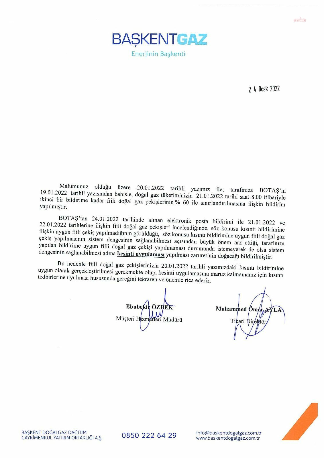 BAŞKENTGAZ’DAN ANKARA’DAKİ OSB’LERE "GAZINI KESERİM" UYARISI