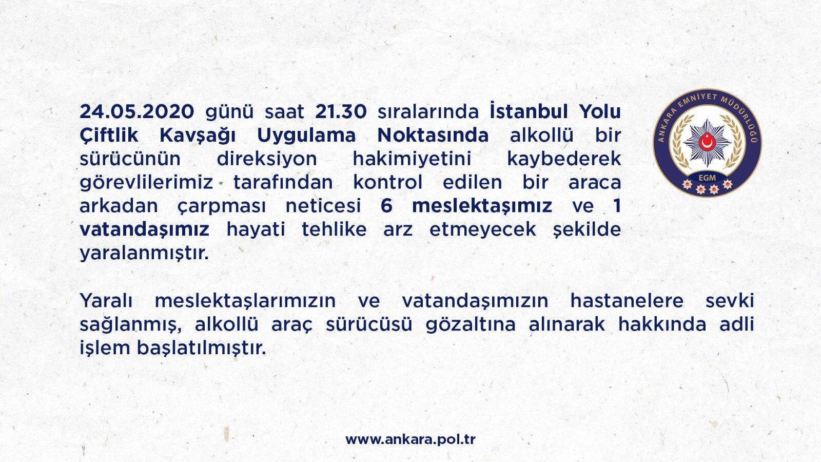 ANKARA’DA SOKAĞA ÇIKMA YASAĞINDA TRAFİK KAZASI: 6'SI POLİS 7 KİŞİ YARALANDI