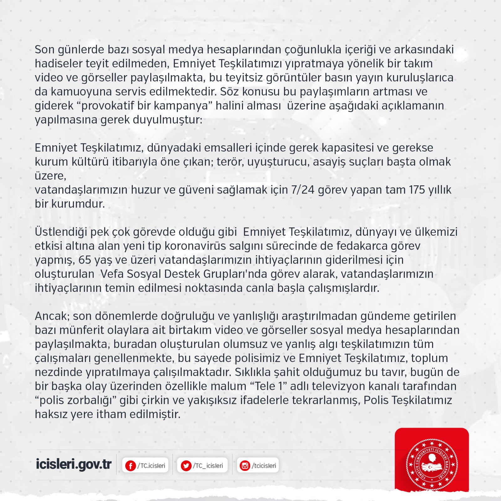İÇİŞLERİ BAKANLIĞI’DAN ‘POLİS ŞİDDETİ’ AÇIKLAMASI: MAKSADI BİLİNEN ÇEVRELERİN AMACI EMNİYETİ YIPRATMAK