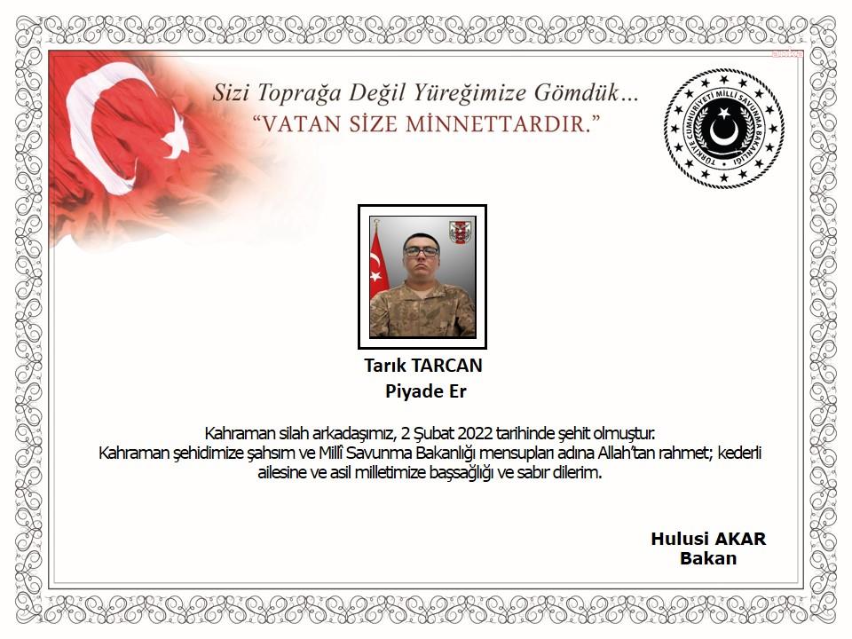PİYADE ER TARIK TARCAN CİZRE'DEKİ HAVAN SALDIRISINDA ŞEHİT OLDU