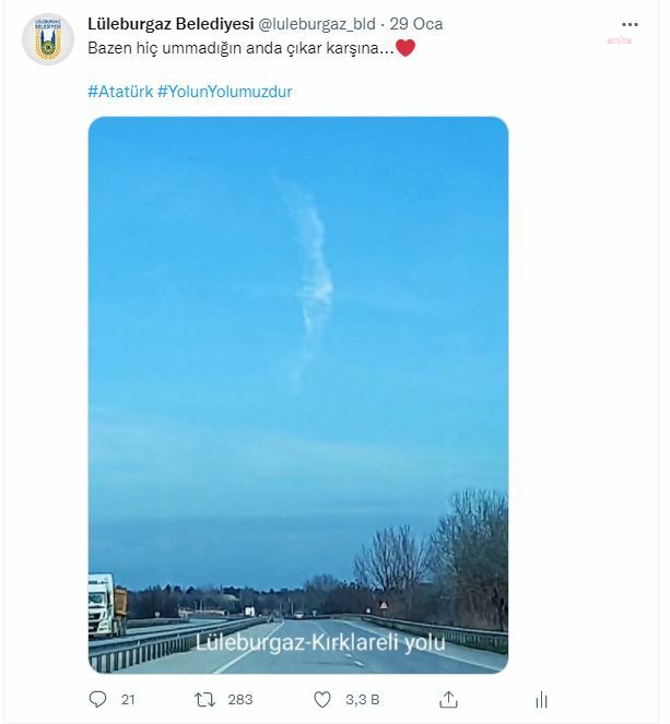 LÜLEBURGAZ’DA GÖKYÜZÜNDE ATATÜRK SİLÜETİ BELİRDİ