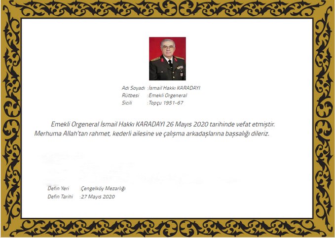 GENELKURMAY'DAN İSMAİL HAKKI KARADAYI İÇİN TAZİYE MESAJI
