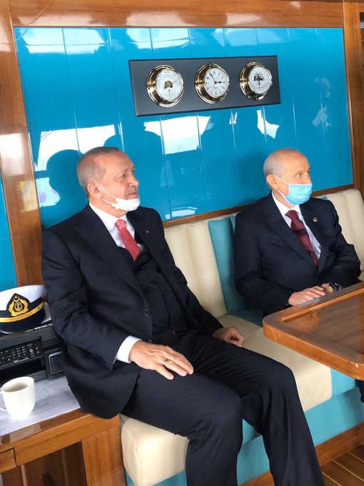 CUMHURBAŞKANI ERDOĞAN VE BAHÇELİ ADA AÇILIŞINA VAPURLA GİTTİ