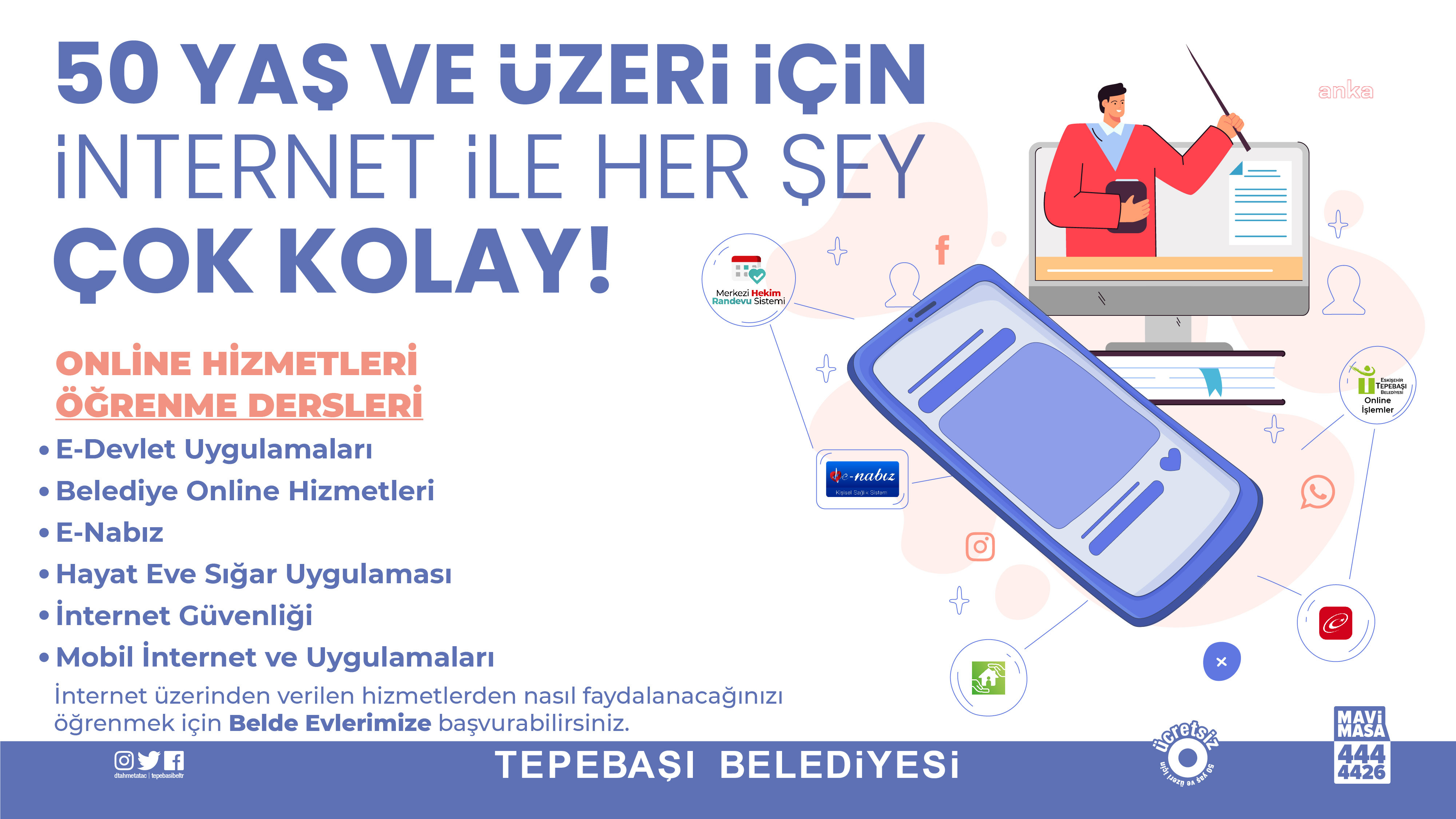 TEPEBAŞI'NDA 50 YAŞ VE ÜZERİ VATANDAŞLAR İÇİN İNTERNET DERSİ