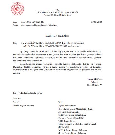 YAT VE GEMİLERE TUR İZNİ GELDİ