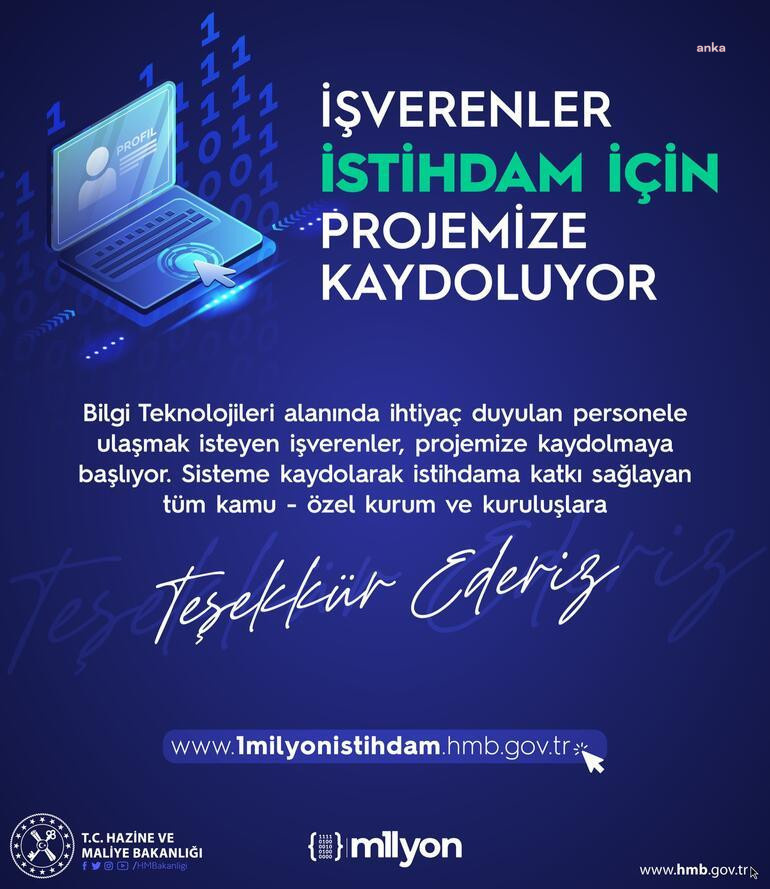 BAKAN NEBATİ AÇIKLADI: 1 MİLYON İSTİHDAM PROJESİNE KAYITLAR BAŞLADI