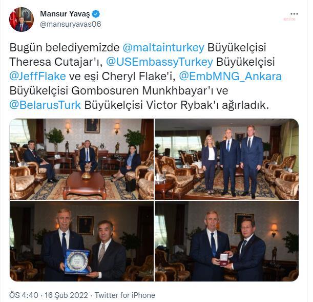 MANSUR YAVAŞ, MALTA, ABD, MOĞOLİSTAN VE BELARUS BÜYÜKELÇİLERİ İLE BİR ARAYA GELDİ