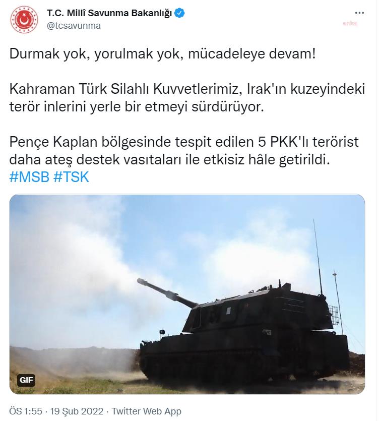 MSB, 5 PKK'LI TERÖRİSTİN ETKİSİZ HALE GETİRİLDİĞİNİ DUYURDU