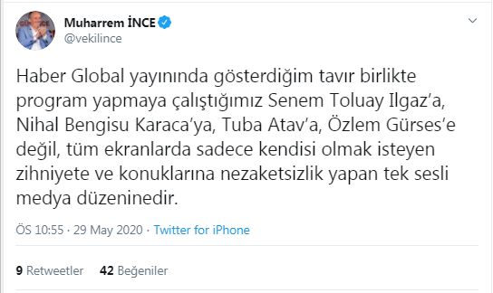 İNCE’DEN HABER GLOBAL AÇIKLAMASI: TAVRIM MEDYA DÜZENİNE
