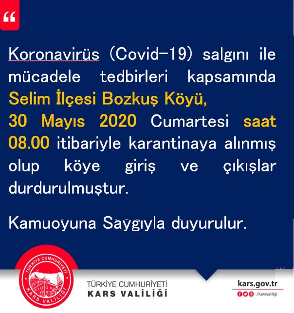 KARS'TA BİR KÖY KARANTİNAYA ALINDI