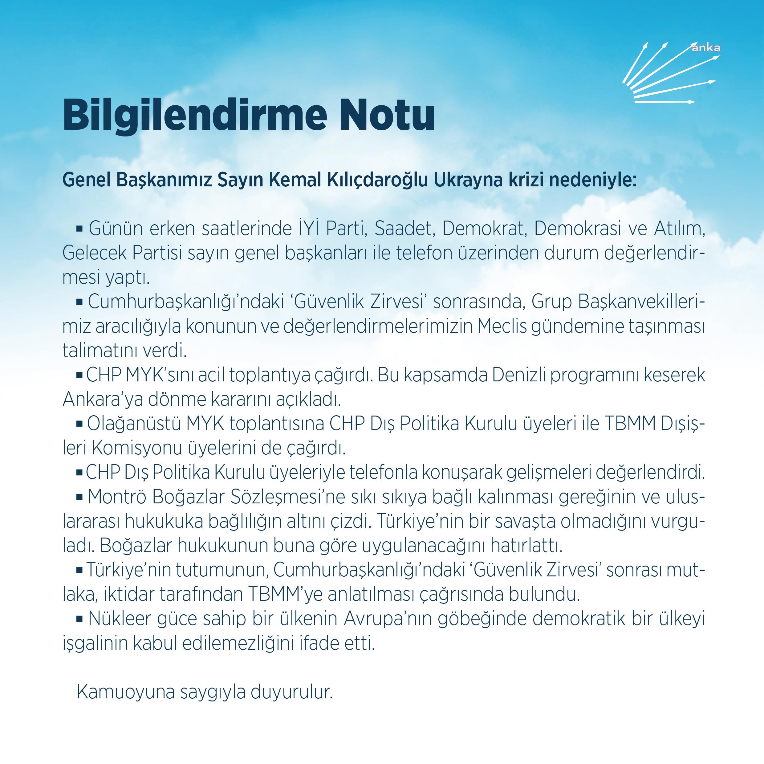 CHP, KILIÇDAROĞLU’NUN DEĞİŞEN PROGRAMINA İLİŞKİN BİLGİLENDİRME NOTU PAYLAŞTI