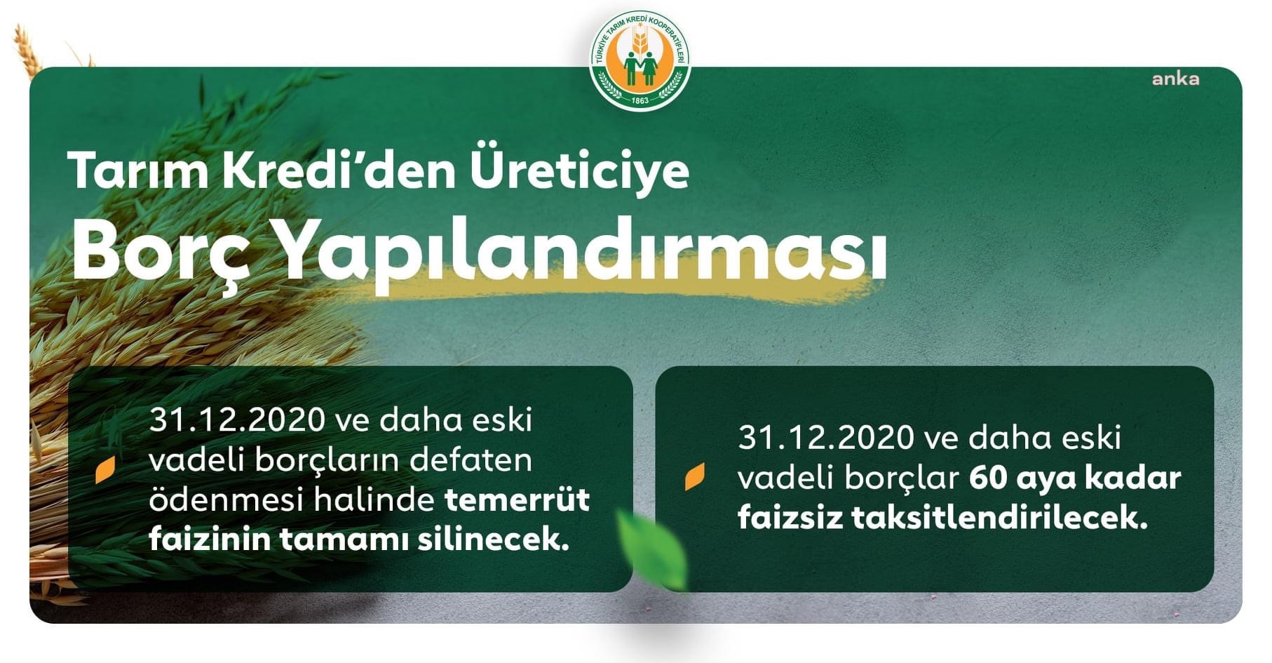TARIM KREDİ KOOPERATİFLERİ ÇİFTÇİLERİN BORÇLARINI YENİDEN YAPILANDIRACAK