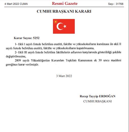 8 YÜKSEKOKUL, 3 FAKÜLTE VE 1 ENSTİTÜ KAPATILDI