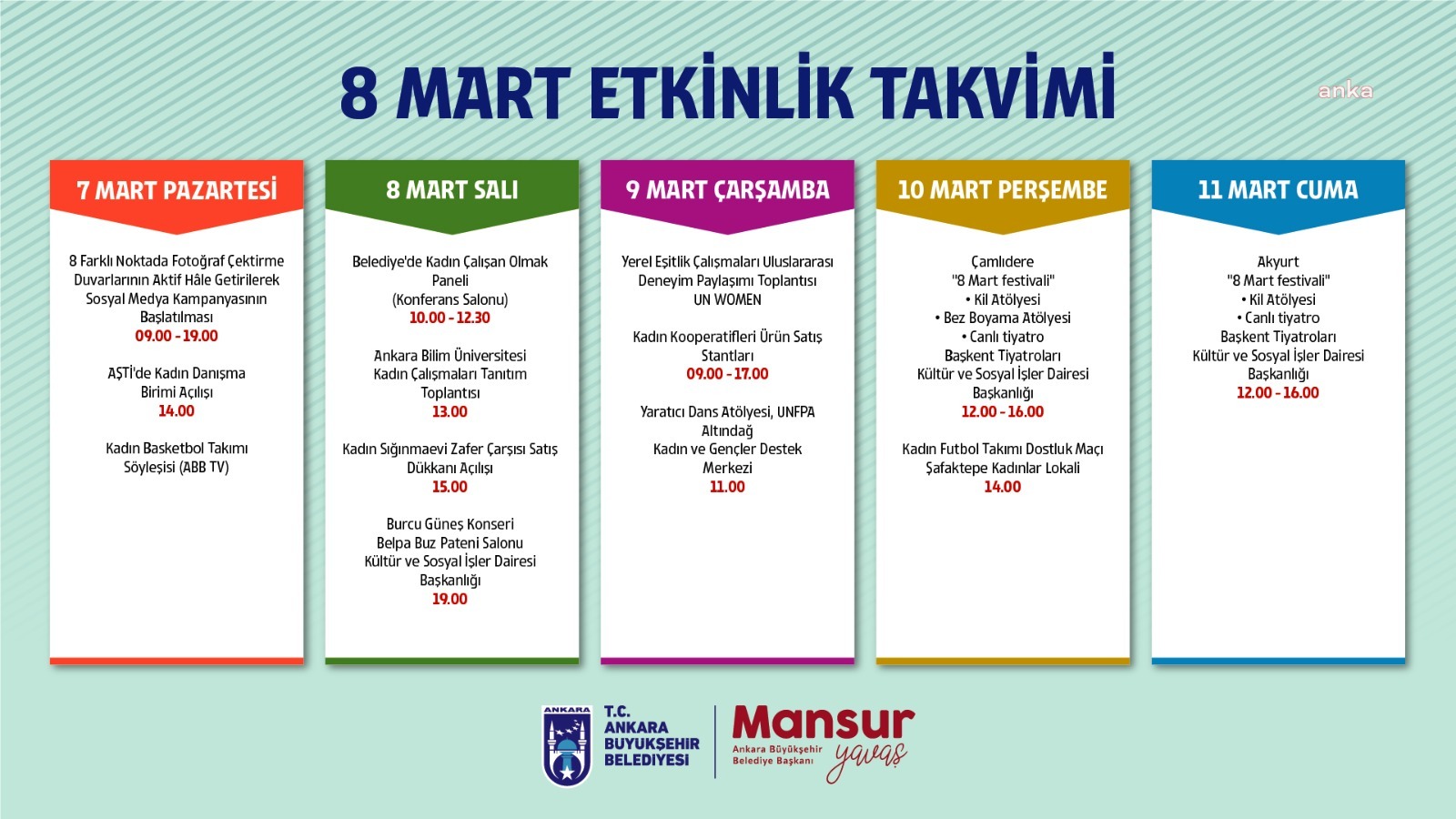 ANKARA BÜYÜKŞEHİR'DEN DÜNYA KADINLAR GÜNÜNDE BİR DİZİ ETKİNLİK