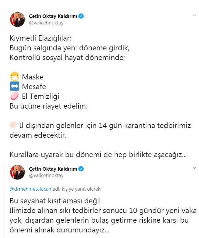 ELAZIĞ VALİSİ'NDEN KORONAVİRÜS AÇIKLAMASI: 10 GÜNDÜR YENİ VAKA YOK