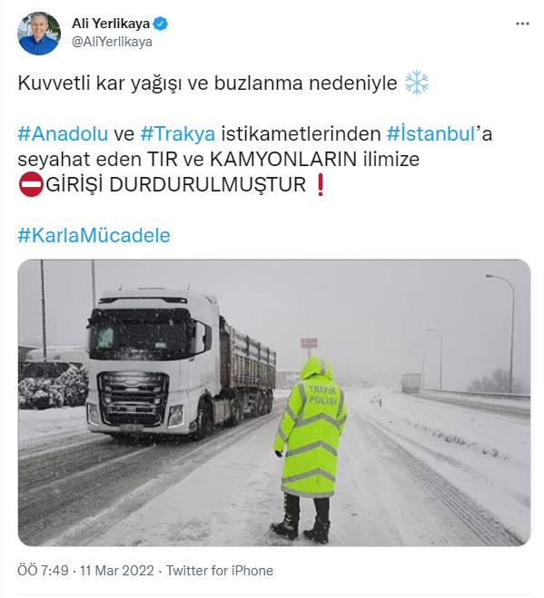 İSTANBUL'DA TIR VE KAMYON YASAĞI YENİDEN BAŞLADI