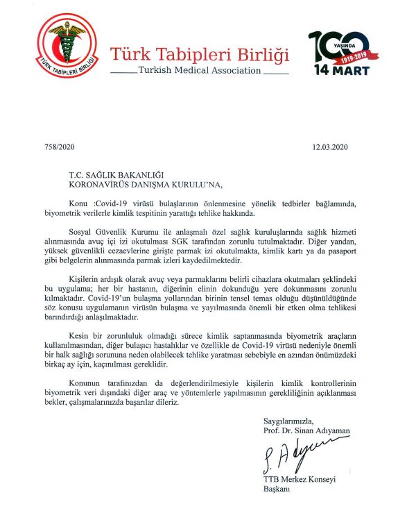 TABİPLERDEN KORONAVİRÜS İLE İLGİLİ BİYOMETRİK ARAÇ UYARISI