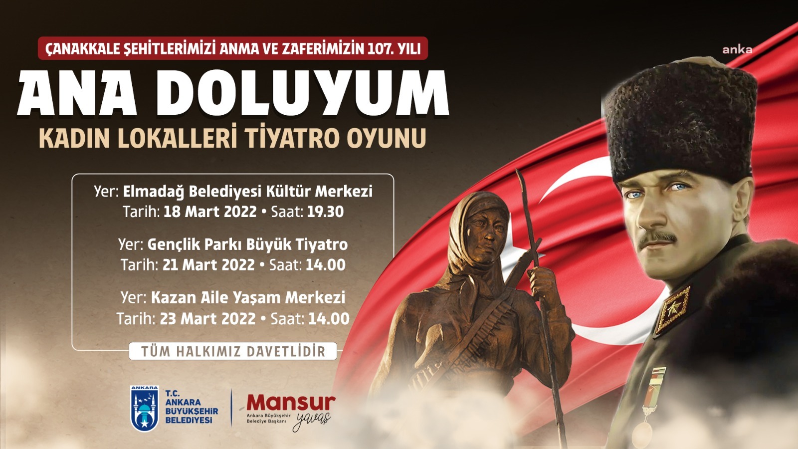 ANKARA BÜYÜKŞEHİR’DEN ÇANAKKALE ZAFERİ VE ŞEHİTLERİNİ ANMA PROGRAMLARI