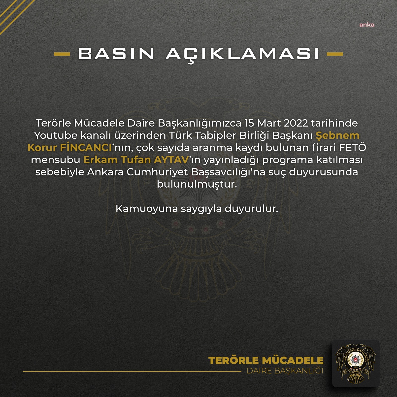 TEM'DEN TTB BAŞKANI FİNCANCI HAKKINDA SUÇ DUYURUSU