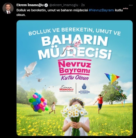EKREM İMAMOĞLU: “BAHARIN MÜJDECİSİ NEVRUZ BAYRAMI KUTLU OLSUN”