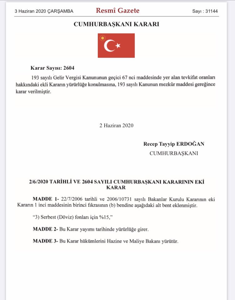 SERBEST DÖVİZ FONLARINDA VERGİ YÜZDE 15 OLDU