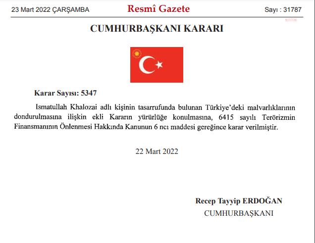 DEAŞ-HORASAN'IN 'KASASI' ISMATULLAH KHALOZAİ'NİN TÜRKİYE'DEKİ MALVARLIĞI DONDURULDU