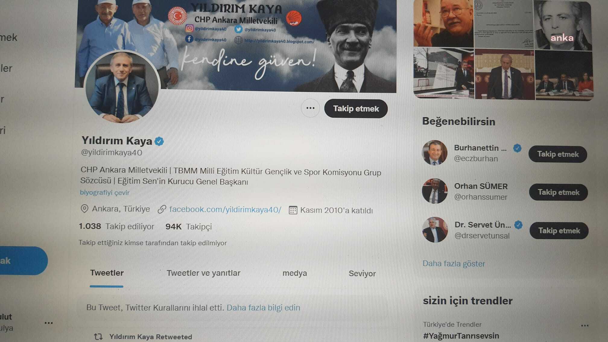 TWİTTER YILDIRIM KAYA’NIN HESABINI DONDURDU