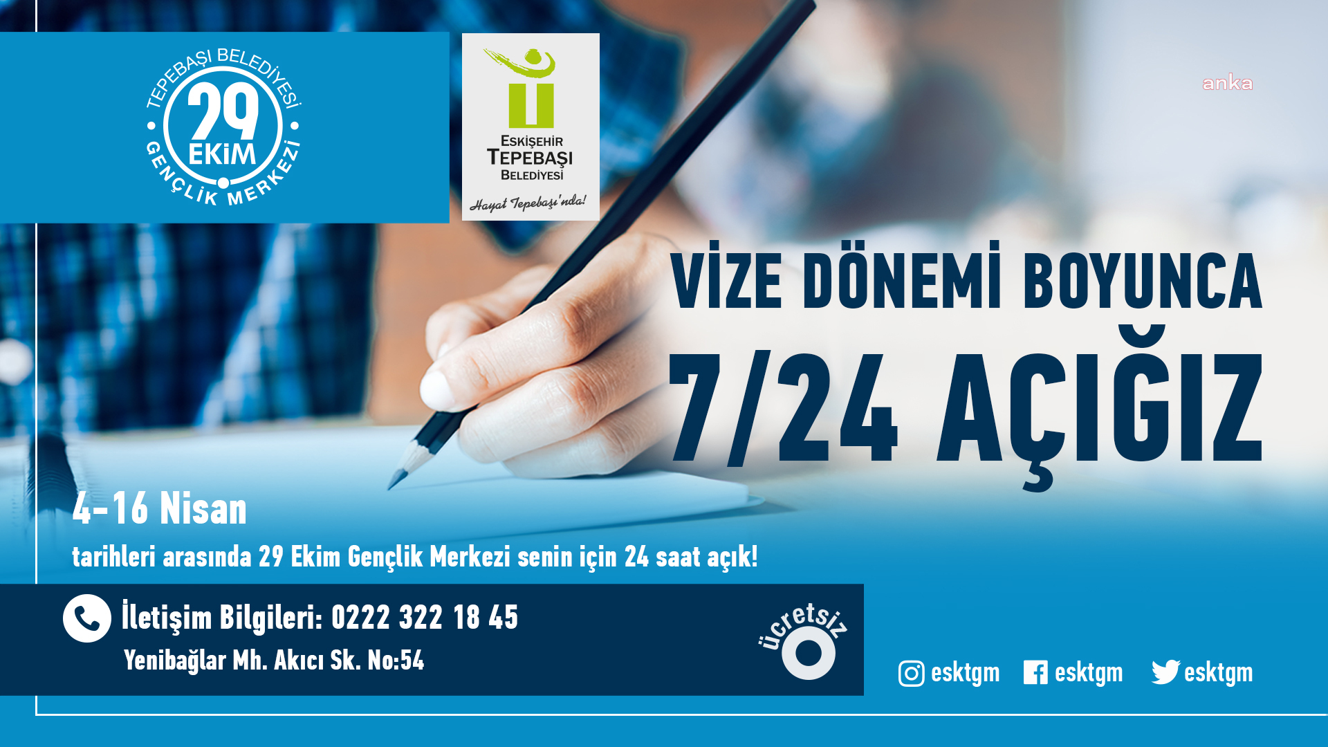 TEPEBAŞI BELEDİYESİ'NDEN VİZE DÖNEMİNDE ÖĞRENCİLERE 7/24 DESTEK