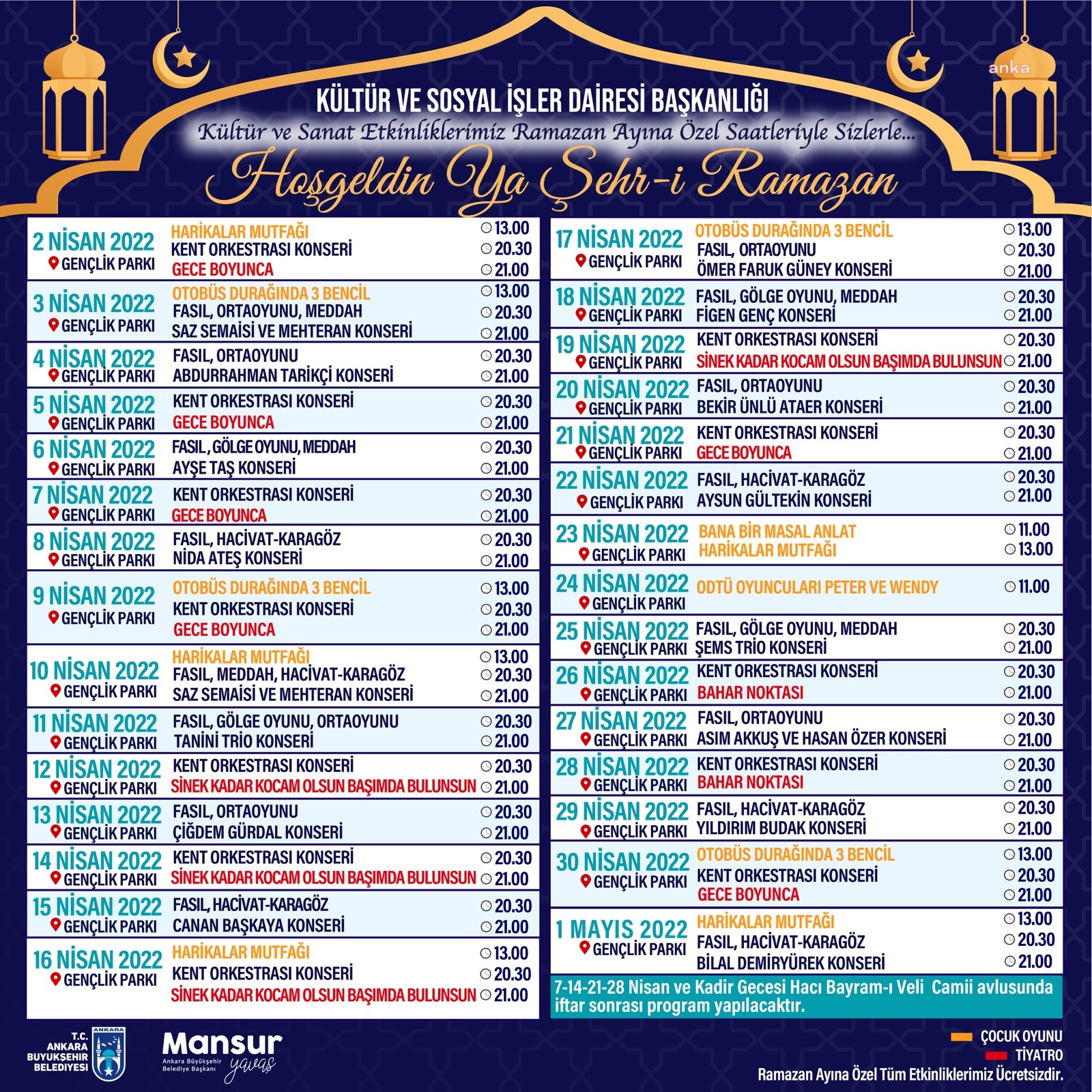 ANKARA BÜYÜKŞEHİR’DEN RAMAZAN ETKİNLİKLERİ: HOŞ GELDİN YA ŞEHR-İ RAMAZAN