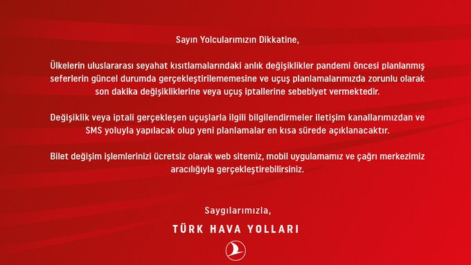 THY'DEN UÇUŞ PLANLAMALARIYLA İLGİLİ AÇIKLAMA