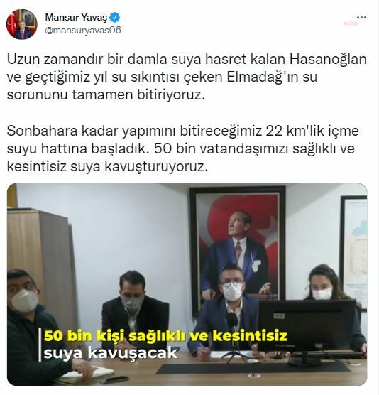 ANKARA BÜYÜKŞEHİR ELMADAĞ MERKEZ VE HASANOĞLAN’A İÇME SUYU HATTI DÖŞEYECEK