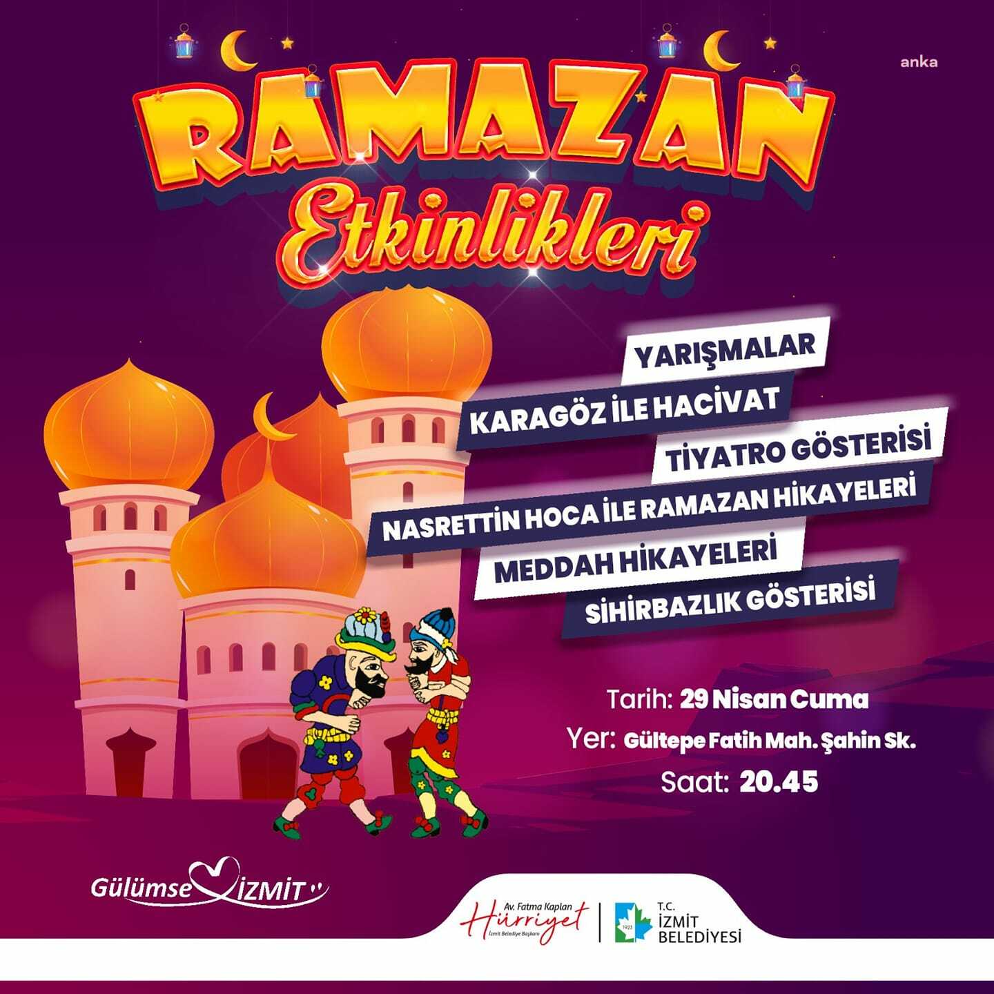 İZMİT’TE RAMAZAN ETKİNLİKLERİ BU AKŞAM İKİ FARKLI MAHALLEDE GERÇEKLEŞECEK