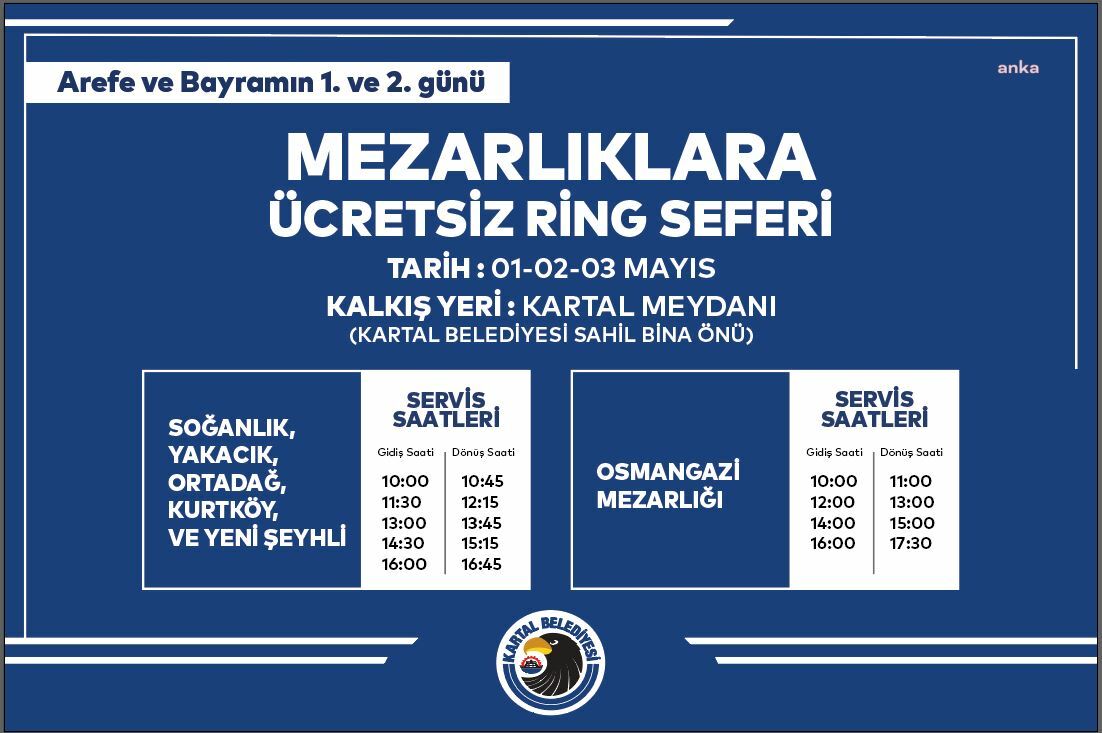KARTAL BELEDİYESİ’NDEN BAYRAMDA MEZARLIKLARA ÜCRETSİZ ULAŞIM HİZMETİ