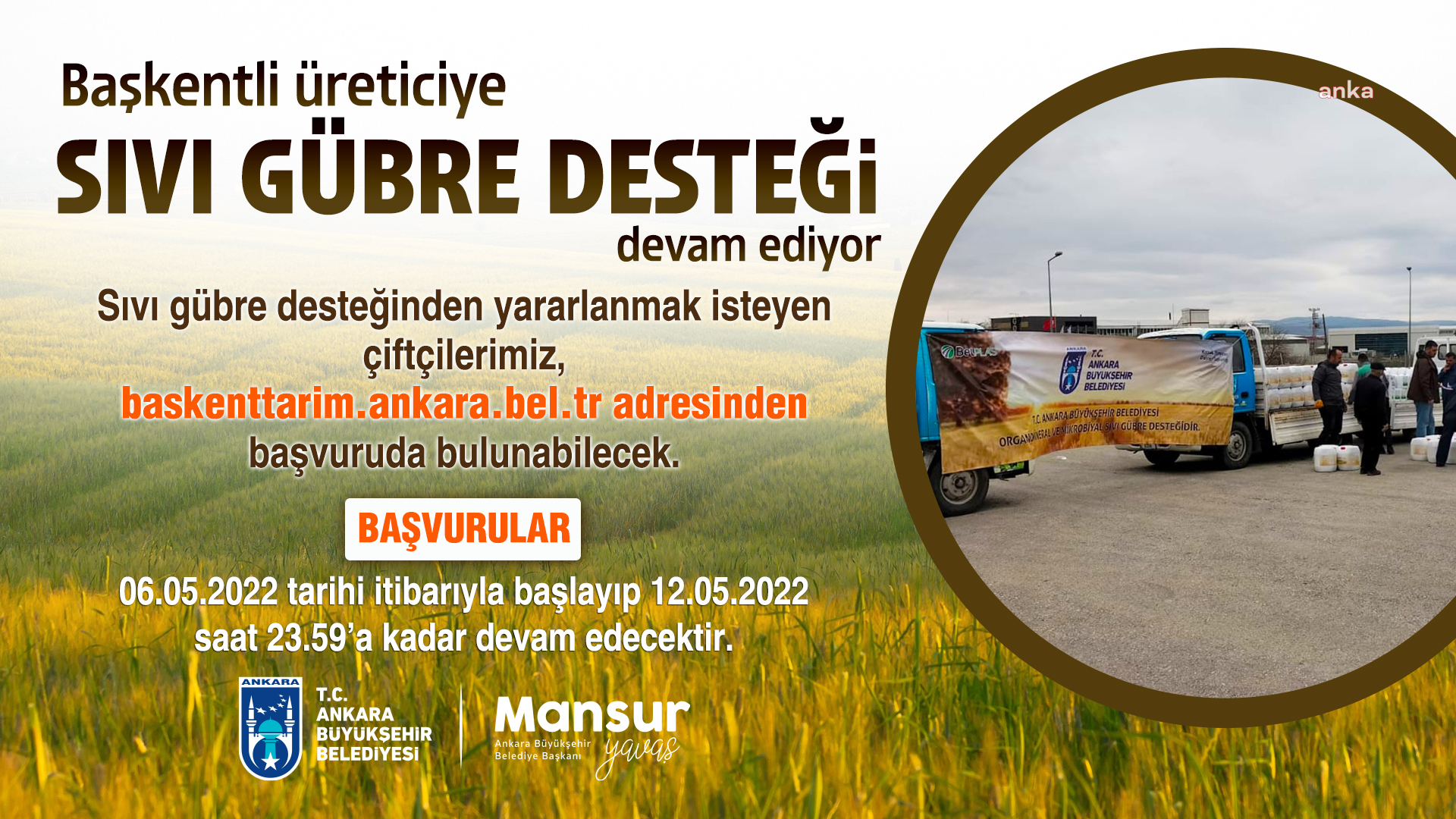 ANKARA BÜYÜKŞEHİR’İN ÇİFTÇİLERE SIVI GÜBRE DESTEĞİ DEVAM EDİYOR