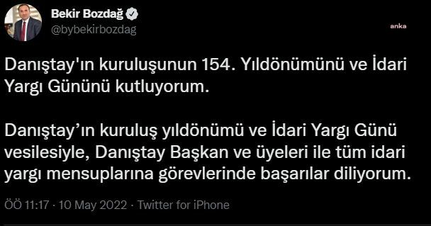 ADALET BAKANI BOZDAĞ DANIŞTAY’IN KURULUŞ YILDÖNÜMÜNÜ KUTLADI