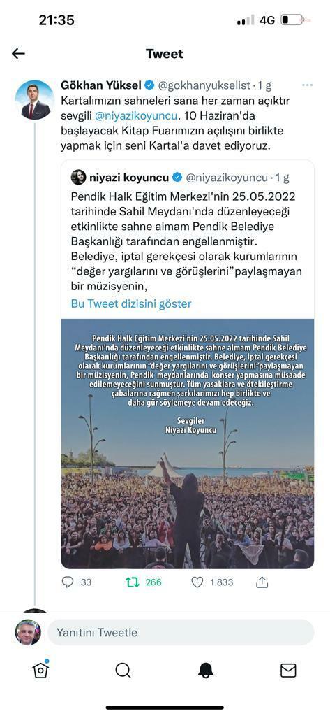 KARTAL BELEDİYE BAŞKANI YÜKSEL’DEN SANATÇI NİYAZİ KOYUNCU’YA DAVET